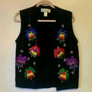 Vintage Black Bell Embroidered Vest Size Medium